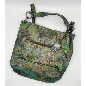 Treska Handbag Shoulder Purse Green Brown Blue Paisley Pattern